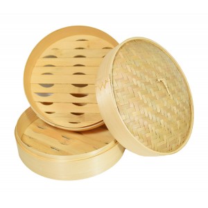 Steamer set 25 cm, bamboo, 2 baskets and 1 lid