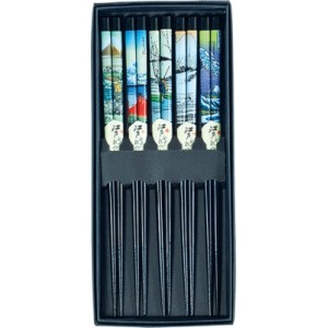 Деревянные палочки, чёрные, в японском стиле  (5 пар, в коробке)