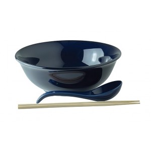 Rameni supikauss ja lusikas, portselan, sinine (Jade temple)